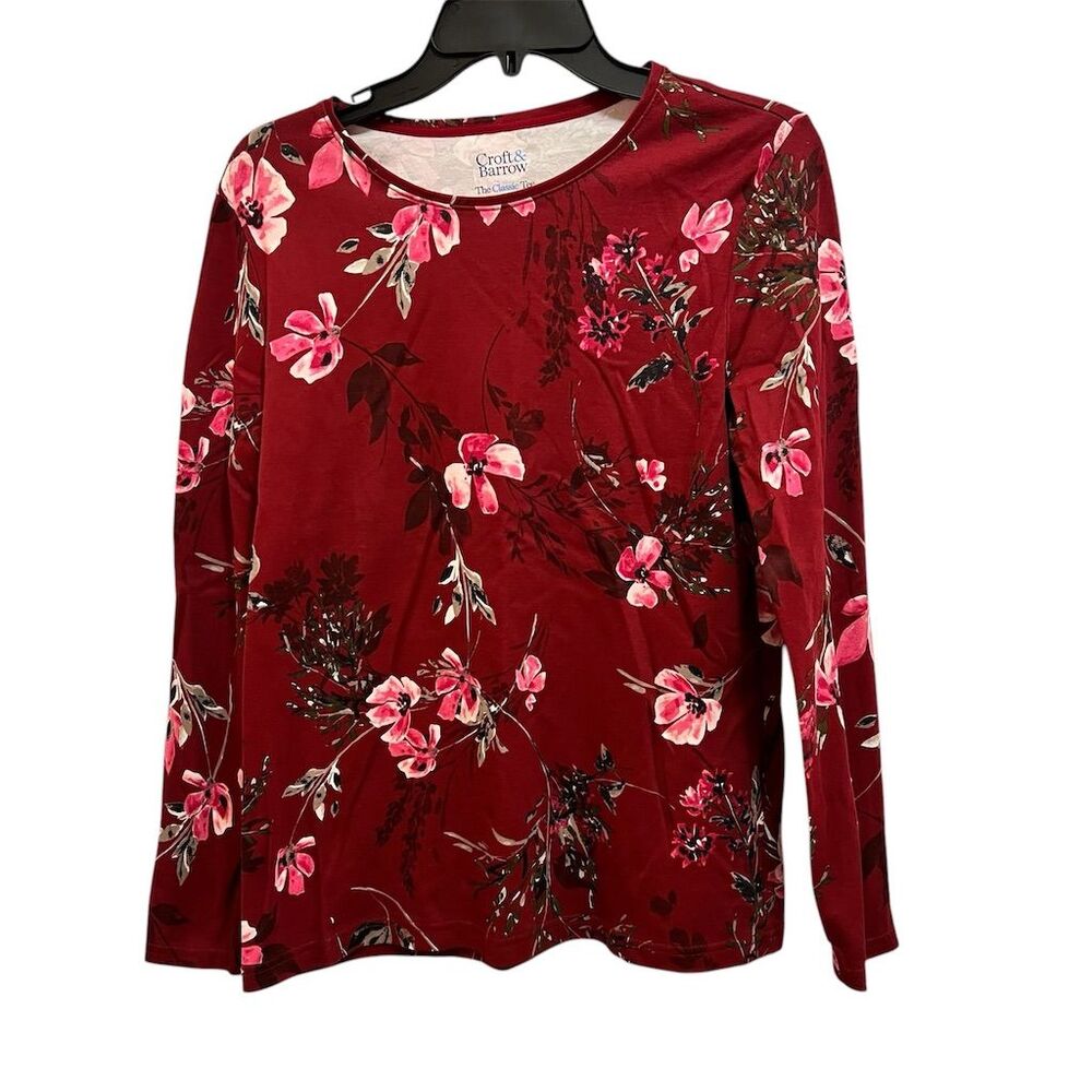 Croft & Barrow Women's M Burgundy Floral Long Sleeve Top The Classic Tea Casual